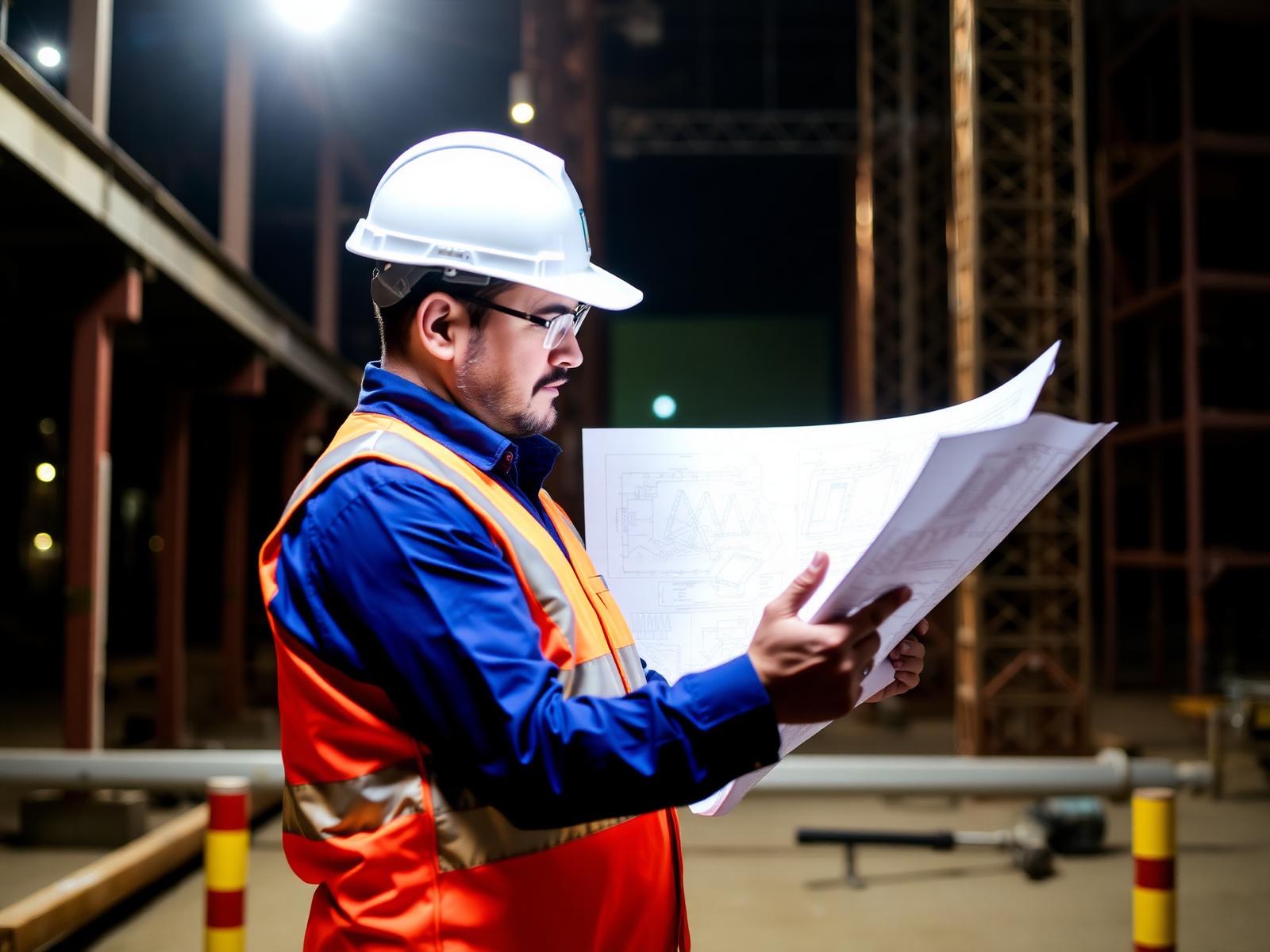 Maze engineer reviewing drawings on site